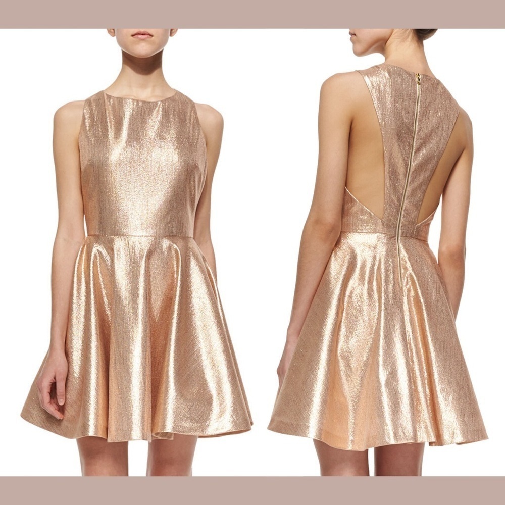 Alice + Olivia rose gold Lia circle dress new silk blend size 4